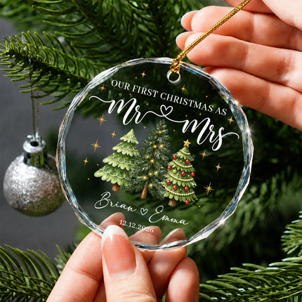 Personalized First Christmas Together Three Festive Trees Couple Glass Ornament