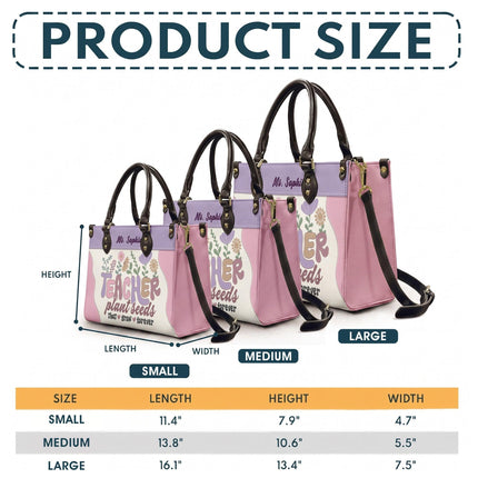 Personalized Teacher Leather Handbag Plant Seeds Floral
