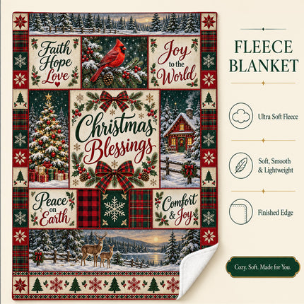 Christmas Blessings Fleece Blanket Faith Hope Love Holiday Patchwork