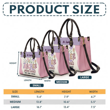 Personalized Teacher Leather Handbag Plant Seeds Floral