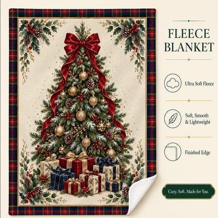 Christmas Fleece Blanket with Elegant Tartan Tree