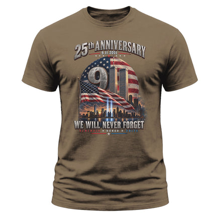 9/11 25th Anniversary Never Forget Patriot Day American Flag Memorial T-Shirt