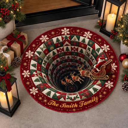 Personalized Christmas Santa Sleigh Doormat Holiday Quilt Round Rug