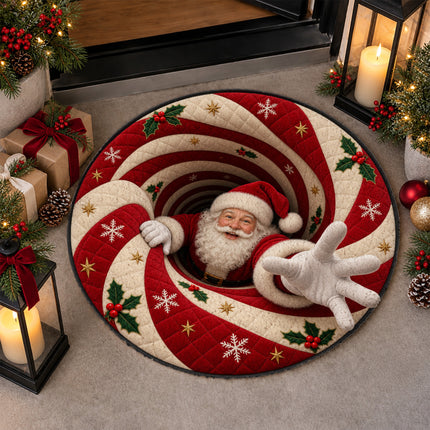 Santa Christmas Round Doormat Peppermint Swirl Welcome Rug