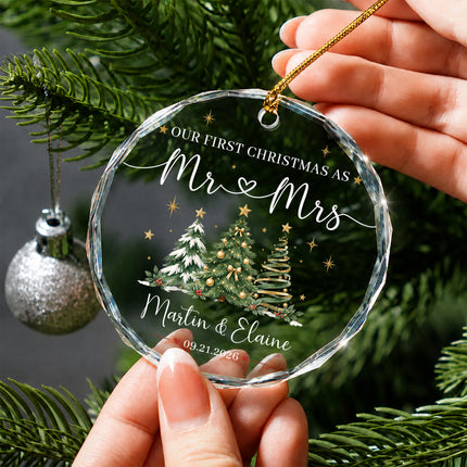 Personalized First Christmas Together Three Christmas Trees Couple Glass Ornament