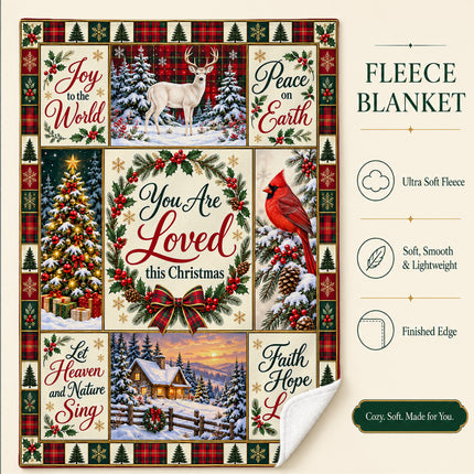 Christian Christmas Fleece Blanket You Are Loved Holiday Patchwork