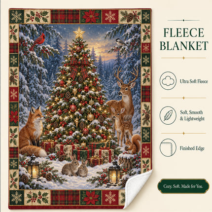 Woodland Christmas Fleece Blanket Winter Forest Wildlife