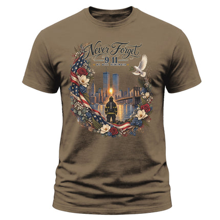 25th Anniversary Patriot Day 911 Never Forget Firefighter Memorial T-Shirt