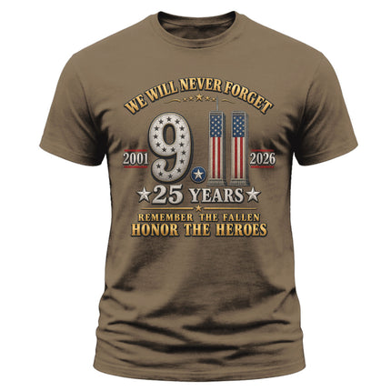 9/11 25th Anniversary Never Forget Patriot Day Memorial T-Shirt