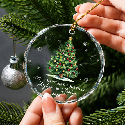 Personalized First Christmas Together Christmas Tree Couple Glass Ornament