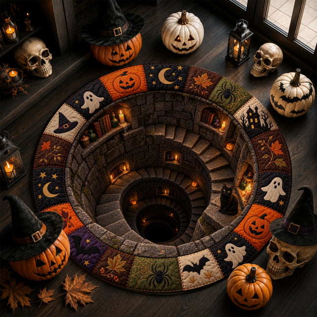 Halloween Round Rug Haunted Spiral Staircase Doormat