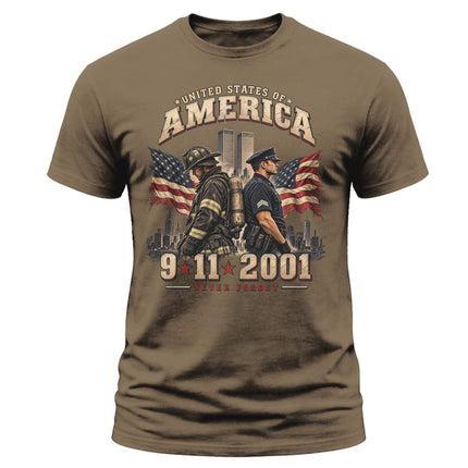 9/11 Never Forget Firefighter Police Officer Patriot Day Memorial T-Shirt