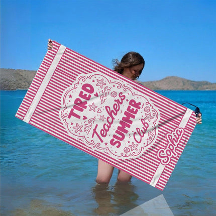 Personalized Tired Teachers Summer Club Striped Teacher Beach Towel