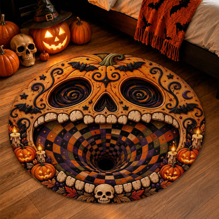 Halloween Round Rug Pumpkin Skull 3D Illusion Doormat