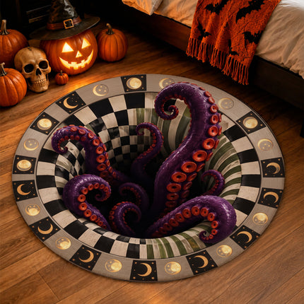 Halloween Tentacle Portal Round Rug 3D Purple Monster Doormat