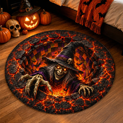 Halloween Witch Fire Pit Round Rug Scary Lava Monster Doormat