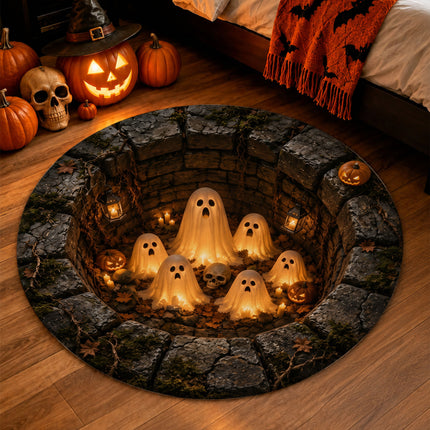 Halloween Ghost Pit Round Rug Spooky Pumpkin Skull Doormat