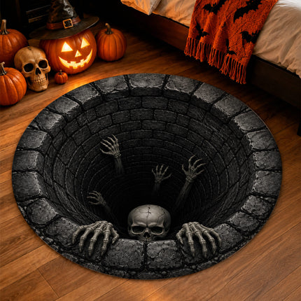 Halloween Round Rug Skeleton Well 3D Illusion Doormat