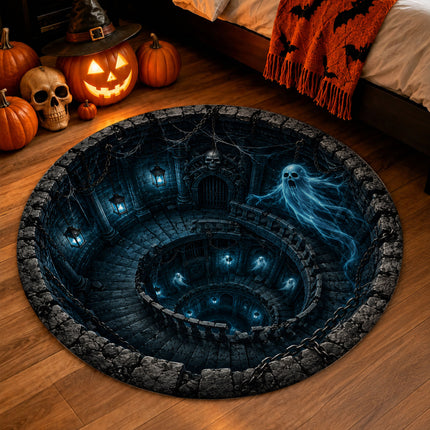 Halloween Round Rug Haunted Ghost Dungeon 3D Illusion Doormat