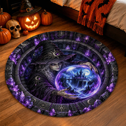 Halloween Crystal Ball Witch Round Rug Gothic Castle Doormat