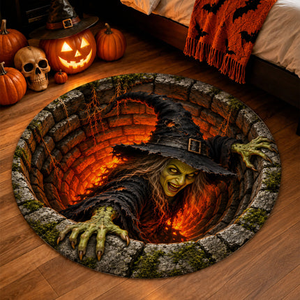 Halloween Evil Witch Well Round Rug Scary 3D Doormat