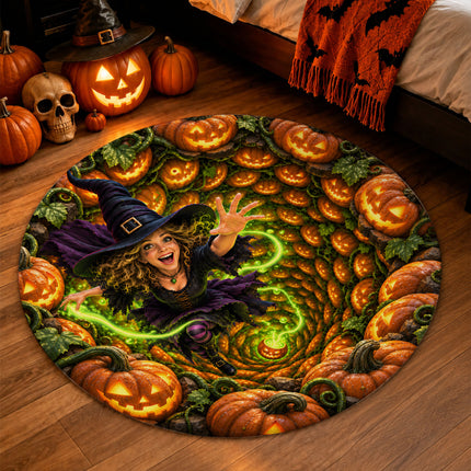 Halloween Witch Pumpkin Portal Round Rug Doormat