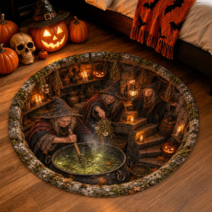 Halloween Witch Cauldron Round Rug Spooky Potion Cellar Doormat
