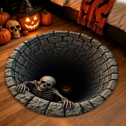 Halloween Round Rug Skeleton Well Spooky Doormat