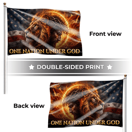 One Nation Under God Fiery Lion Jesus Flag