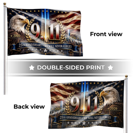 Patriot Day 25th Anniversary Eagle Laurel Never Forget Grommet Flag