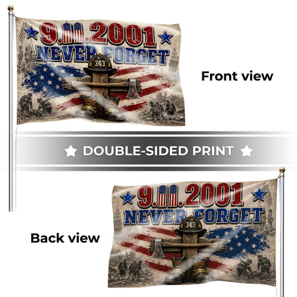Patriot Day 25th Anniversary 343 Firefighter Cross Never Forget Grommet Flag