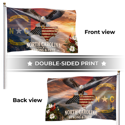North Carolina Grommet Flag Strong And Free Eagle Cardinal
