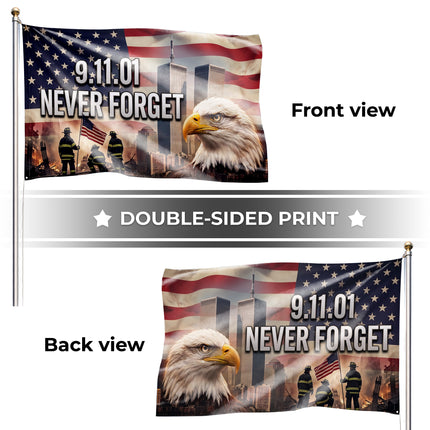 Patriot Day 25th Anniversary Firefighters Eagle Never Forget Grommet Flag