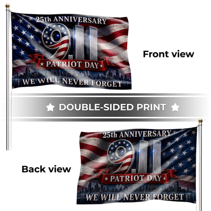 25th Anniversary Patriot Day Twin Towers American Flag Grommet Flag