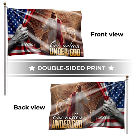 One Nation Under God Jesus Eagle Lion Constitution Grommet Flag