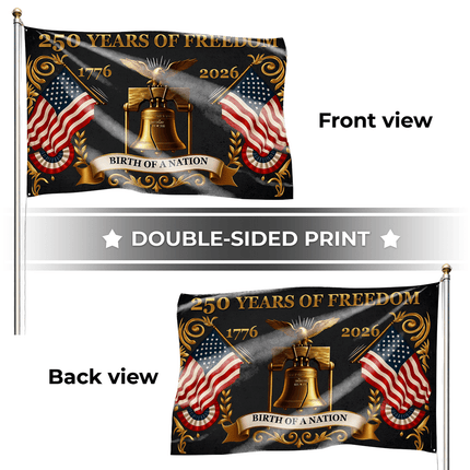 United States 250 Years of Freedom Birth of a Nation Gold Liberty Bell House Flag