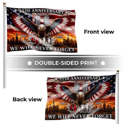 Patriot Day 25th Anniversary Patriotic Eagle 9.11 Memorial Grommet Flag