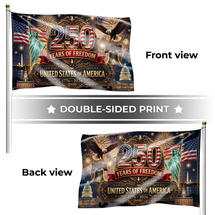United States of America 250 Years of Freedom Liberty Bell Statue landmarks House Flag