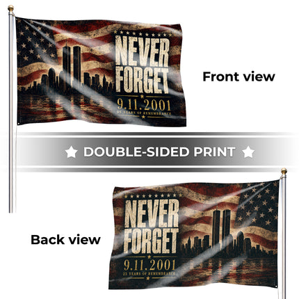Patriot Day Never Forget 9.11 25th Anniversary Memorial Grommet Flag