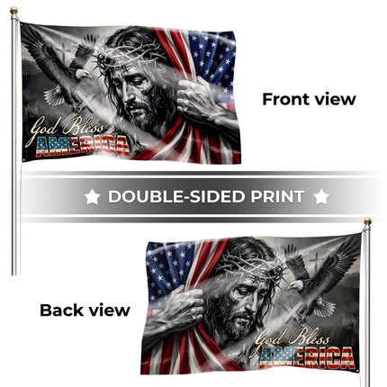 God Bless America Jesus Eagle Grommet Flag
