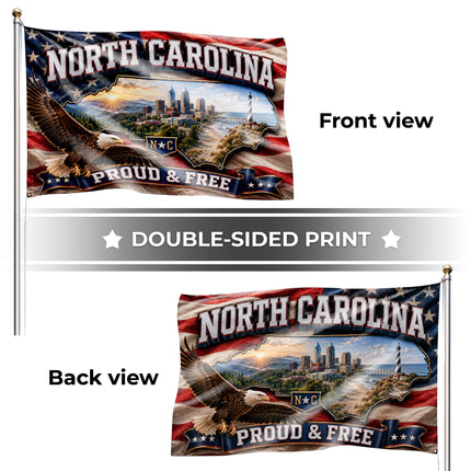 North Carolina Grommet Flag Proud and Free Eagle Coastal State Map