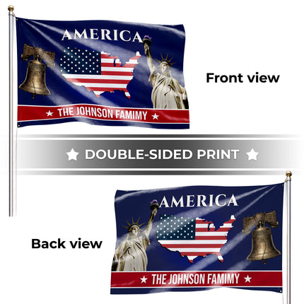 Personalized USA Map Liberty Bell American House Flag