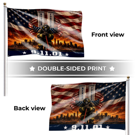Patriot Day 25th Anniversary 343 Firefighter Never Forget Grommet Flag