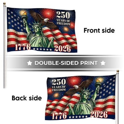 Statue of Liberty Eagle Fireworks 250 Years of Freedom House Flag
