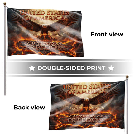 United States of America 250 Years of Freedom Fiery Map Eagle House Flag