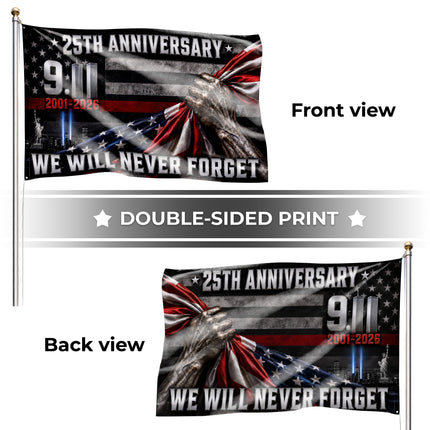 Patriot Day 25th Anniversary Thin Red Line Never Forget Grommet Flag