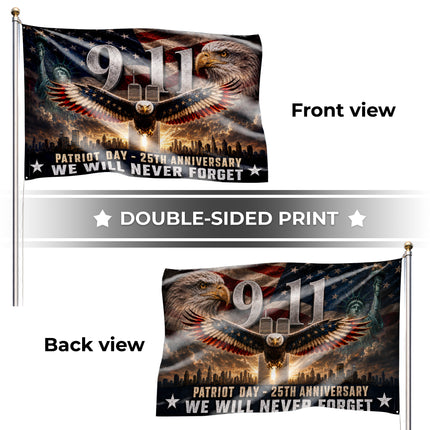 Patriot Day 25th Anniversary Soaring Eagle Never Forget Grommet Flag