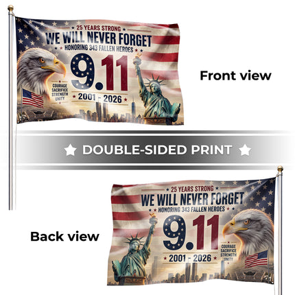 Patriot Day 25th Anniversary 343 Fallen Heroes Memorial Grommet Flag