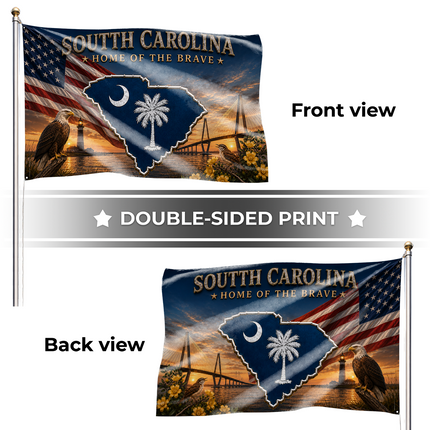 South Carolina Grommet Flag Home of the Brave Eagle Lighthouse