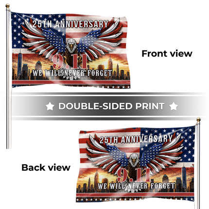 Patriot Day 25th Anniversary American Eagle Never Forget Grommet Flag